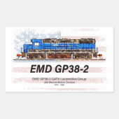 EMD GP38-2ディーゼル機関車とアメリカ国旗 長方形シール (正面)