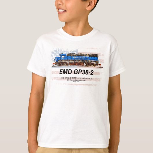 EMD GP38-2ディーゼル機関車とアメリカ国旗 Tシャツ (正面)