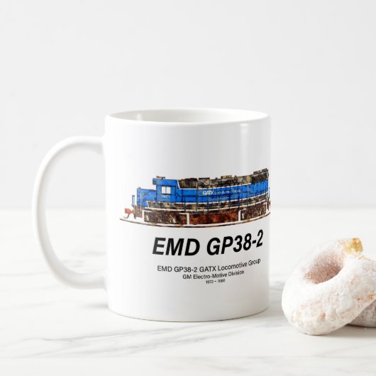 EMD GP38-2ディーゼル機関車GATX青と白 コーヒーマグカップ (ドーナツ)