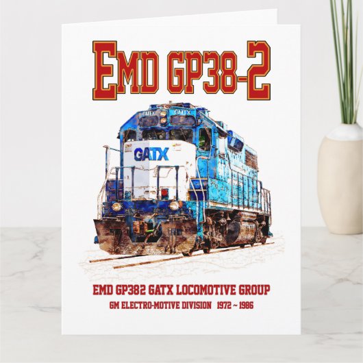 EMD GP38-2ディーゼル機関車GATX青と白 サンキューカード (正面)