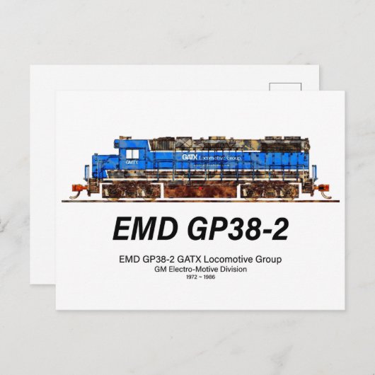 EMD GP38-2ディーゼル機関車GATX青と白 ポストカード (正面/裏面)