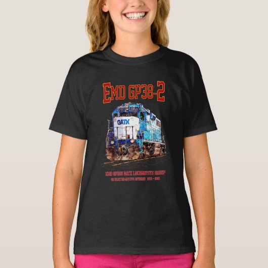 EMD GP38-2ディーゼル機関車GATX青と白 Tシャツ (正面)
