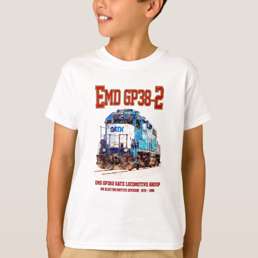 EMD GP38-2ディーゼル機関車GATX青と白 Tシャツ (正面)