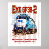 EMD GP38-2 ディーゼル機関車とアメリカ国旗 ポスター (正面)