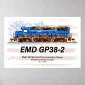 EMD GP38-2 ディーゼル機関車とアメリカ国旗 ポスター (正面)