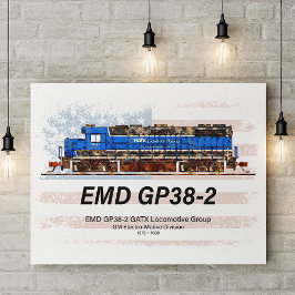 EMD GP38-2 ディーゼル機関車とアメリカ国旗 ポスター