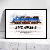 EMD GP38-2 ディーゼル機関車とアメリカ国旗 ポスター