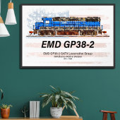 EMD GP38-2 ディーゼル機関車とアメリカ国旗 ポスター