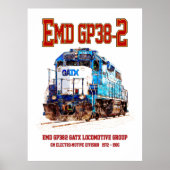 EMD GP38-2 ディーゼル機関車 GATX ブルー ホワイト ポスター (正面)