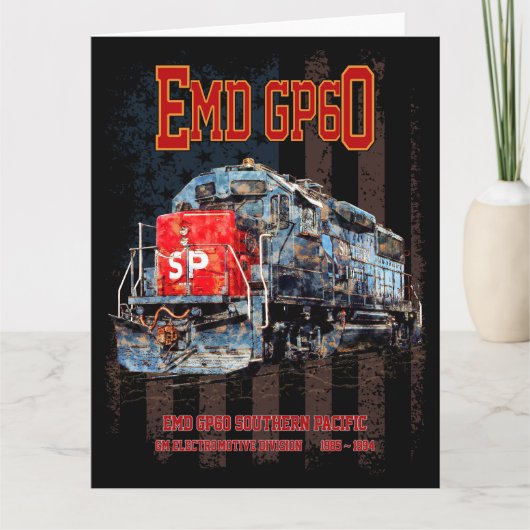 EMD GP60ディーゼル機関車とアメリカ国旗 サンキューカード (正面)