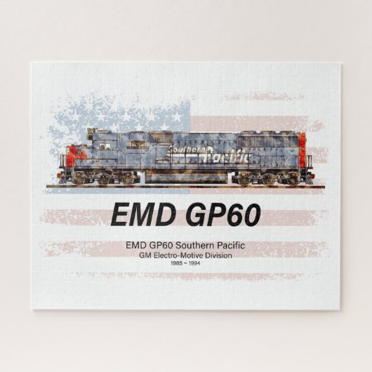 EMD GP60ディーゼル機関車とアメリカ国旗 ジグソーパズル (横)