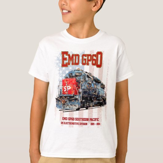 EMD GP60ディーゼル機関車とアメリカ国旗 Tシャツ (正面)
