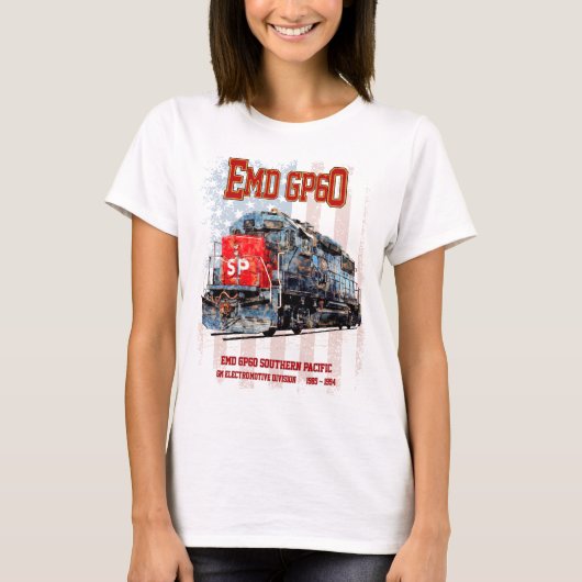 EMD GP60ディーゼル機関車とアメリカ国旗 Tシャツ (正面)