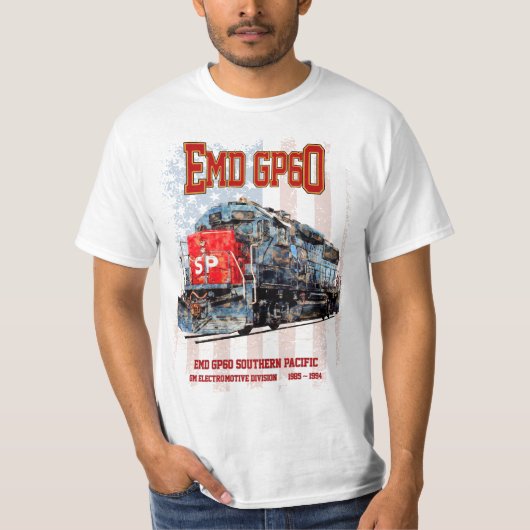 EMD GP60ディーゼル機関車とアメリカ国旗 Tシャツ (正面)