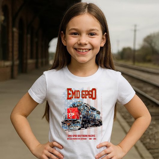 EMD GP60ディーゼル機関車とアメリカ国旗 Tシャツ