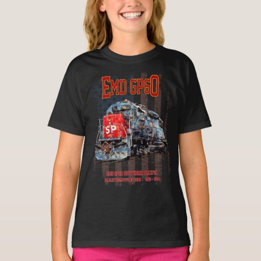 EMD GP60ディーゼル機関車とアメリカ国旗 Tシャツ (正面)
