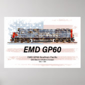 EMD GP60 ディーゼル機関車とアメリカ国旗 ポスター (正面)