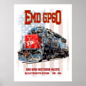 EMD GP60 ディーゼル機関車とアメリカ国旗 ポスター (正面)