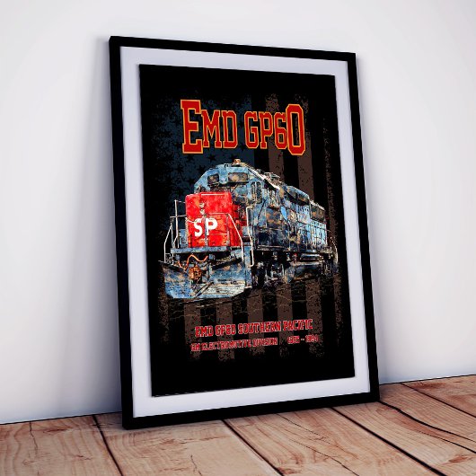 EMD GP60 ディーゼル機関車とアメリカ国旗 ポスター