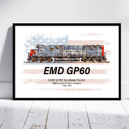 EMD GP60 ディーゼル機関車とアメリカ国旗 ポスター