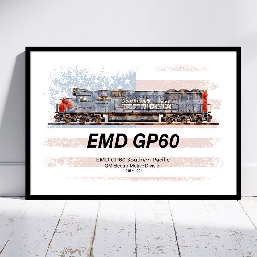 EMD GP60 ディーゼル機関車とアメリカ国旗 ポスター