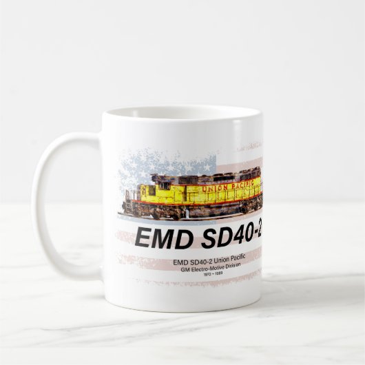 EMD SD40-2ディーゼル機関車。アメリカ国旗 コーヒーマグカップ (左)