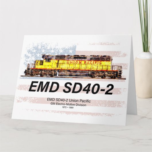 EMD SD40-2ディーゼル機関車。アメリカ国旗 サンキューカード (正面)