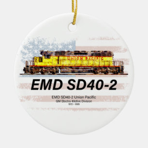 EMD SD40-2ディーゼル機関車。アメリカ国旗 セラミックオーナメント