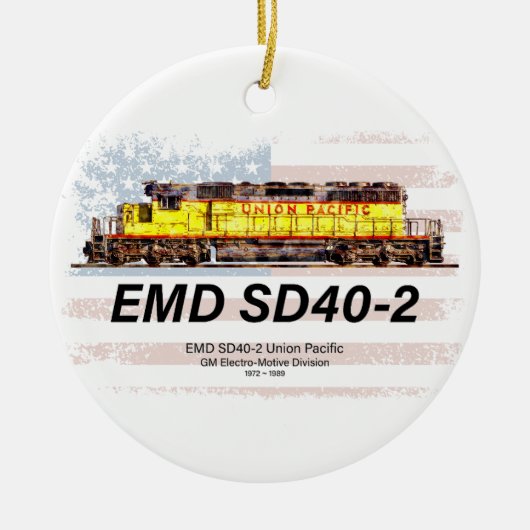 EMD SD40-2ディーゼル機関車。アメリカ国旗 セラミックオーナメント (正面)
