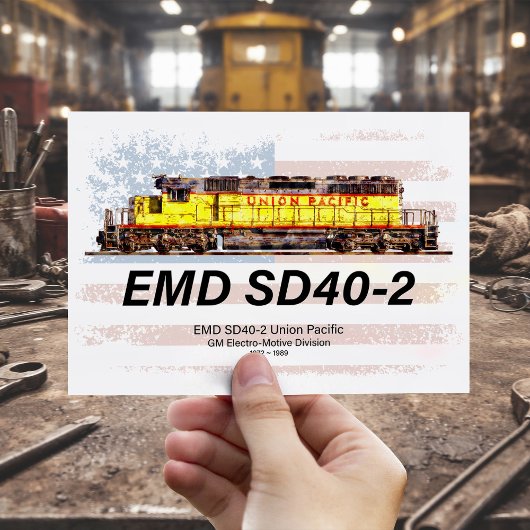 EMD SD40-2ディーゼル機関車。アメリカ国旗 ポストカード