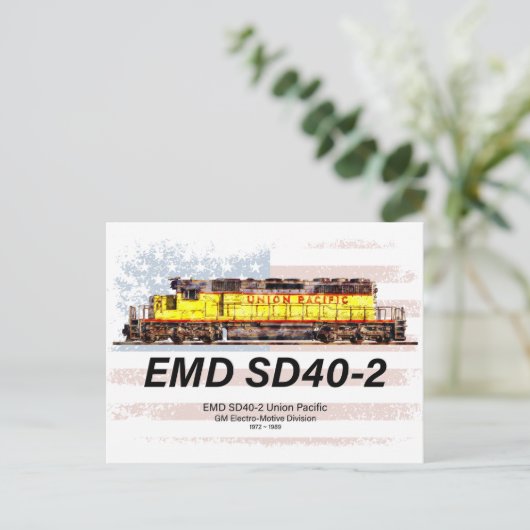 EMD SD40-2ディーゼル機関車。アメリカ国旗 ポストカード (スタンド正面)