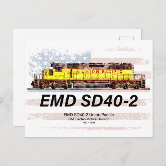 EMD SD40-2ディーゼル機関車。アメリカ国旗 ポストカード (正面/裏面)