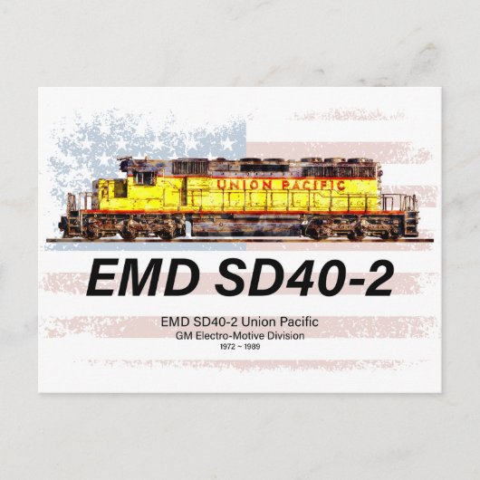 EMD SD40-2ディーゼル機関車。アメリカ国旗 ポストカード (正面)