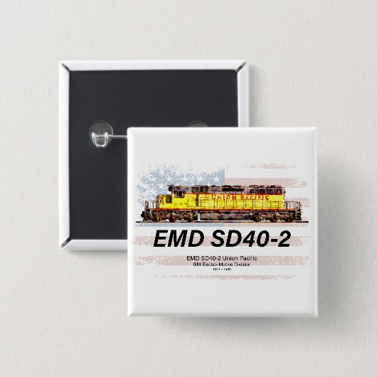 EMD SD40-2ディーゼル機関車。アメリカ国旗 缶バッジ (正面&裏面)