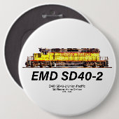 EMD SD40-2ディーゼル機関車。ユニオン太平洋 缶バッジ (正面&裏面)