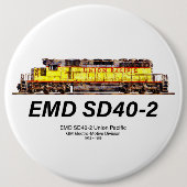 EMD SD40-2ディーゼル機関車。ユニオン太平洋 缶バッジ (正面)