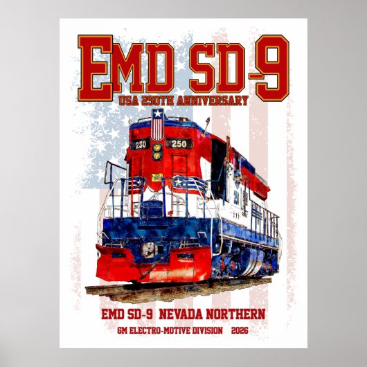 EMD SD-9機関車 アメリカ250周年記念塗装 ポスター (正面)