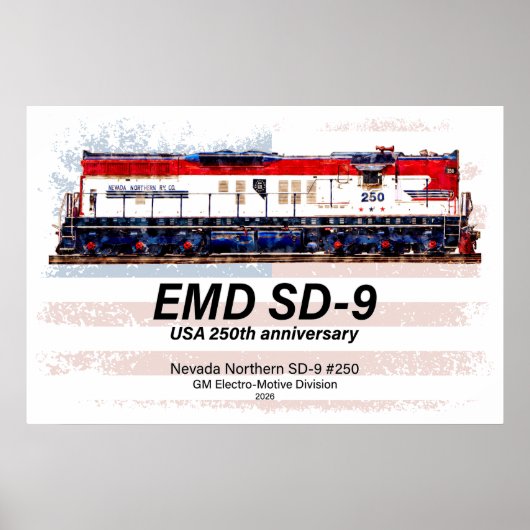 EMD SD-9機関車 米国建国250周年デザイン ポスター (正面)