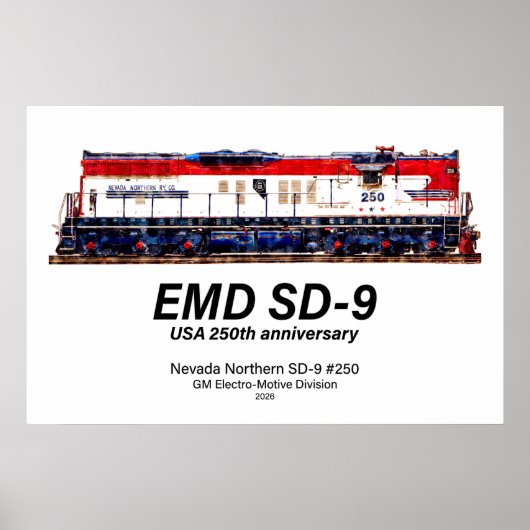 EMD SD-9 アメリカ建国250周年記念ヘリテージ機関車 ポスター (正面)