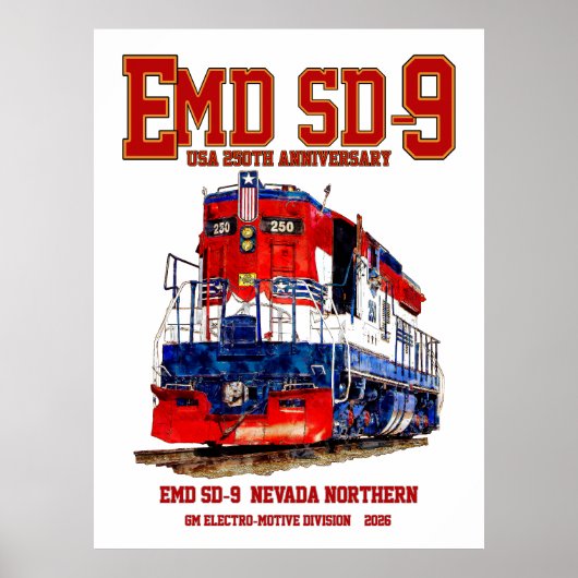 EMD SD-9 アメリカ建国250周年記念ヘリテージ機関車 ポスター (正面)