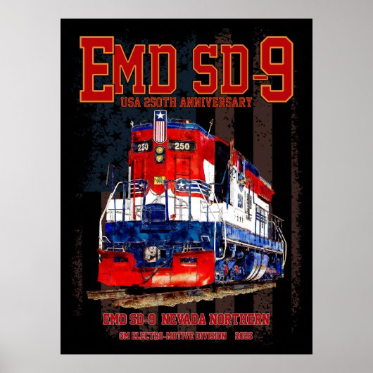 EMD SD-9 Locomotive USA 250th Anniversary Livery ポスター (正面)