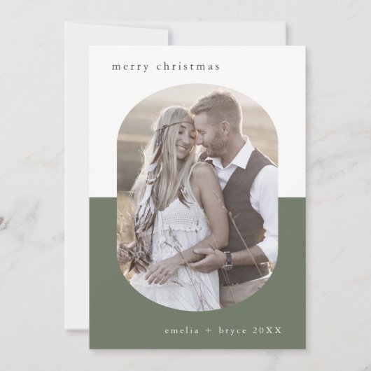 EMELIAグリーンオーバルクリエイティブファミリーフォトクリスマス シーズンカード (正面)
