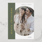 EMELIAグリーンゴールドフォイルオーバルフォトメリークリスマス 箔シーズンカード (正面)