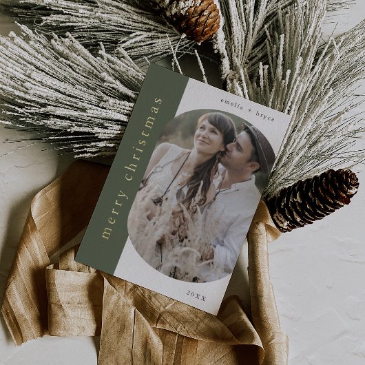EMELIAグリーンゴールドフォイルオーバルフォトメリークリスマス 箔シーズンカード
