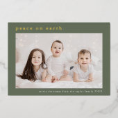 EMELIAグリーンフォイル写真の平和に地球クリスマス 箔シーズンカード (正面)