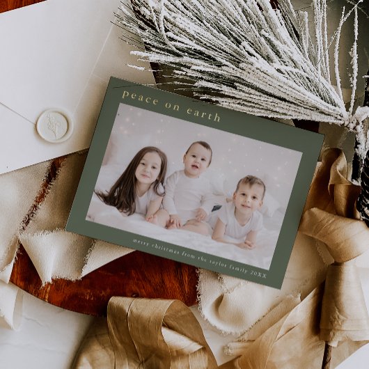 EMELIAグリーンフォイル写真の平和に地球クリスマス 箔シーズンカード