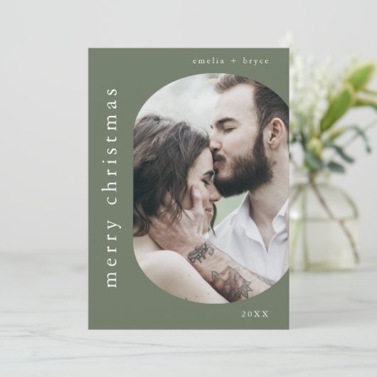 EMELIAグリーン写真ファミリーフォトメリークリスマス シーズンカード (スタンド正面)
