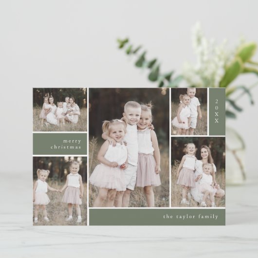 EMELIAグリーン可愛い写真モダンの数々のクリスマス シーズンカード (スタンド正面)