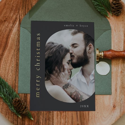 EMELIAグレーゴールドフォイルフォトメリークリスマス 箔シーズンカード