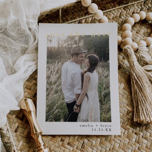 EMELIAゴールドフォイルボホシンプルウェディング日付を保存 箔招待状